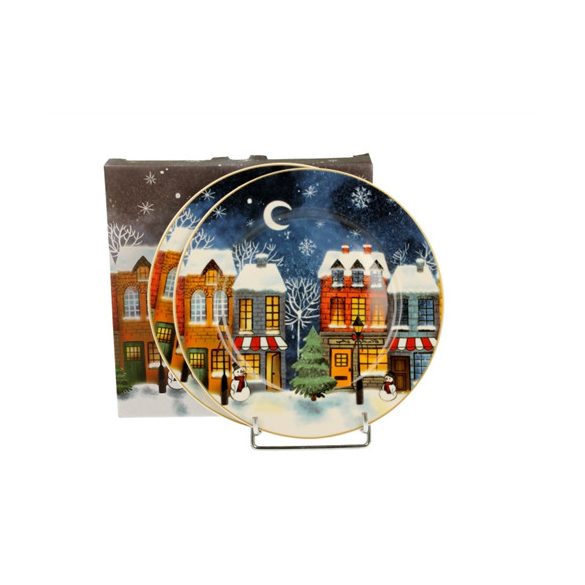 D.G.52381 Porcelán desszerttányér szett, 2db-os, 19cm, dobozban, Christmas City