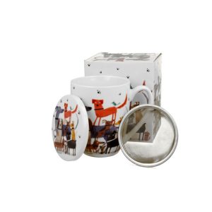 D.G.53920 Porcelánbögre tetővel, fémszűrővel, 360ml, dobozban, Dog walk