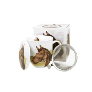 D.G.56440 Porcelánbögre tetővel, fémszűrővel, 400ml, dobozban, Horse Portrait