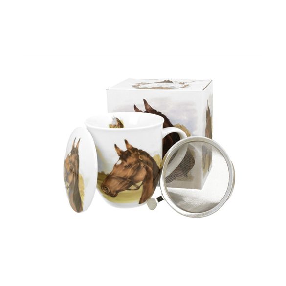 D.G.56440 Porcelánbögre tetővel, fémszűrővel, 400ml, dobozban, Horse Portrait
