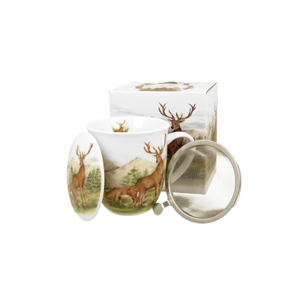 D.G.56501 Porcelánbögre tetővel, fémszűrővel, 400ml, dobozban, Deer