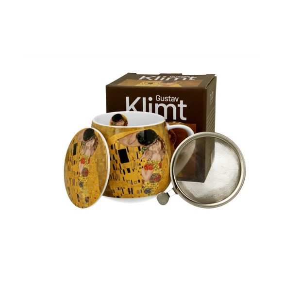 D.G.56891 Porcelánbögre tetővel,fémszűrővel 430ml,dobozban Klimt: The Kiss