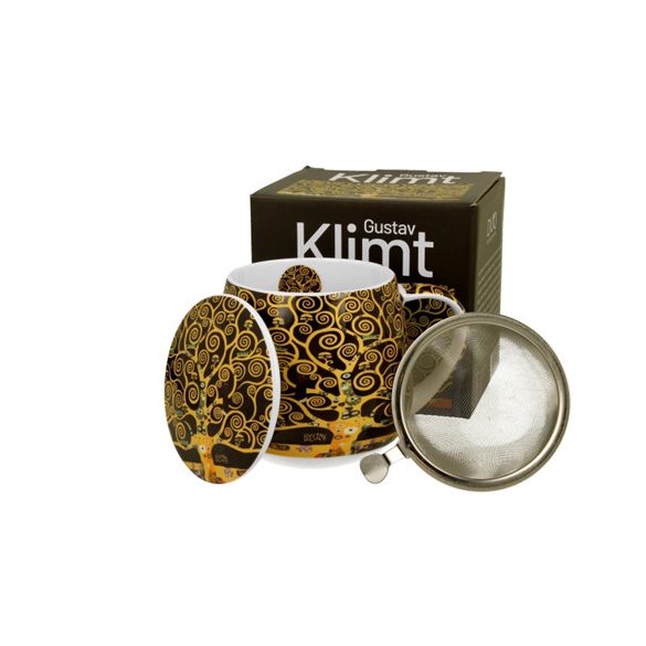 D.G.57133 Porcelánbögre tetővel, fémszűrővel, 430ml, dobozban, Klimt:Életfa
