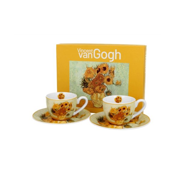 D.G.57362 Porceláncsésze+alj, 110ml, 2 személyes, dobozban, Van Gogh: Napraforgók