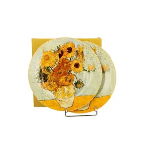 D.G.57379 Porcelán desszerttányér szett, 2db-os, 19cm, dobozban, Van Gogh: Napraforgók