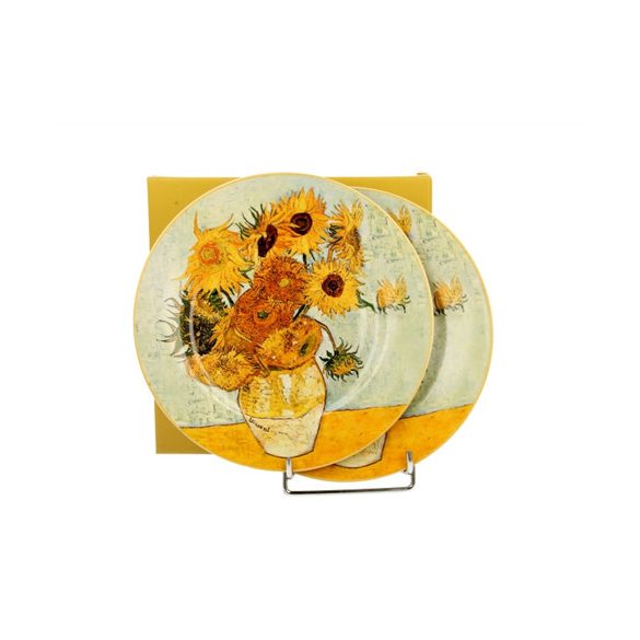 D.G.57379 Porcelán desszerttányér szett, 2db-os, 19cm, dobozban, Van Gogh: Napraforgók