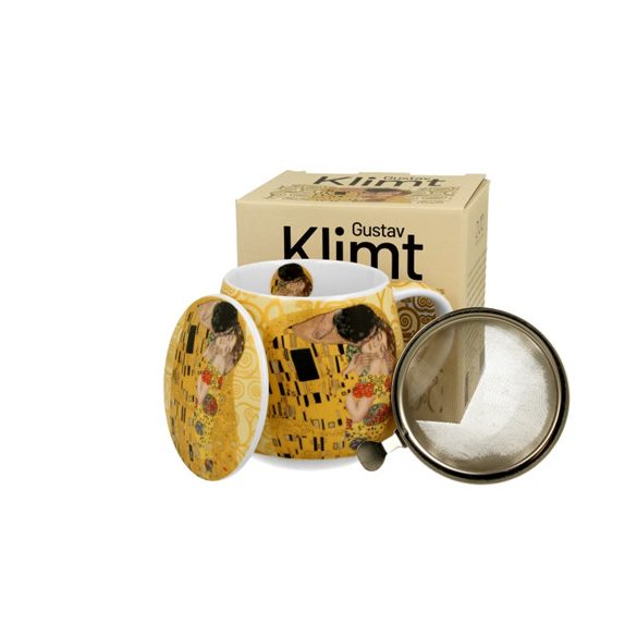 D.G.57010 Porcelánbögre tetővel, fémszűrővel, 430ml, dobozban, Klimt:The Kiss