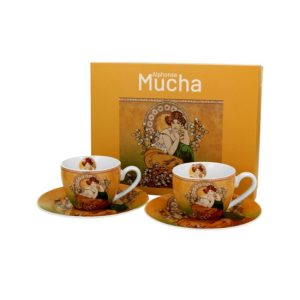 D.G.59441 Porceláncsésze+alj,110ml dobozban, 2 személyes,  Mucha:Topáz