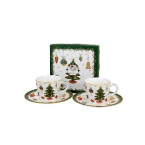 D.G.50936 Porceláncsésze+alj, 90ml, 2 személyes, dobozban, Around Christmas Tree