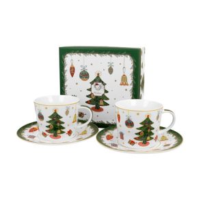 D.G.50943 Porceláncsésze+alj, 250ml, 2 személyes, dobozban, Around Christmas Tree