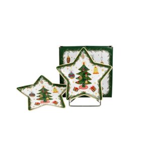 D.G.50967 Porcelán csillagtányér szett 2db-os, 15x1,5cm, dobozban, Around Christmas Tree