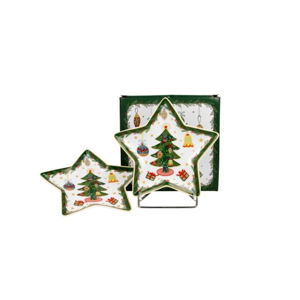 D.G.50967 Porcelán csillagtányér szett 2db-os, 15x1,5cm, dobozban, Around Christmas Tree