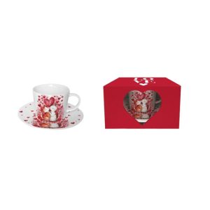 D.G.61659 Porceláncsésze+alj, 220ml, dobozban, Loving Cats