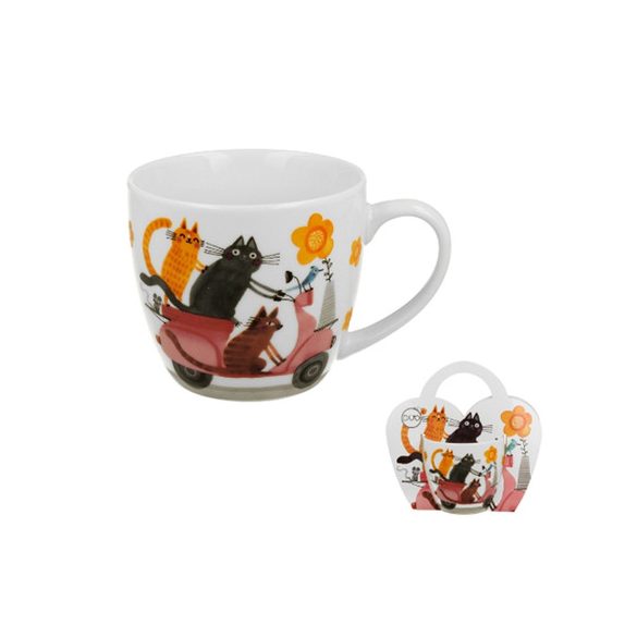 D.G.66708 Porcelánbögre 460ml, díszcsomagolásban, Cats on a scooter