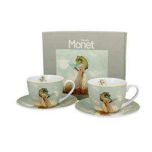 D.G.60218 Porceláncsésze+alj, 270ml, 2 személyes, dobozban, Monet: Hölgy esrnyővel
