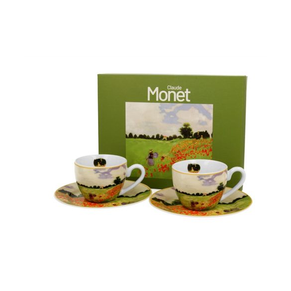 D.G.60287 Porceláncsésze+alj,110ml dobozban, 2 személyes,  Monet: Pipacsmező