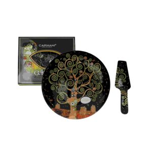 H.C.198-1222 Üvegtányér lapáttal,30cm,Klimt:Életfa