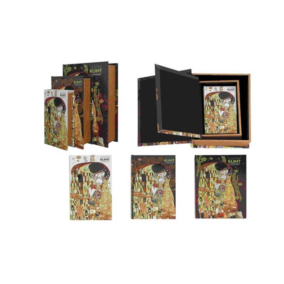 H.C.195-9070 Könyvdoboz 3 részes,30x22x7/25x16x5,5/20x12x3,5cm, fa, Klimt: The Kiss