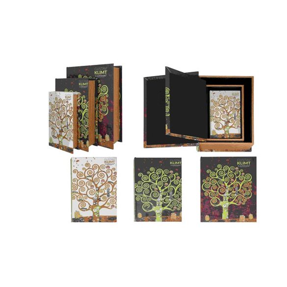H.C.195-9071 Könyvdoboz 3 részes,30x22x7/25x16x5,5/20x12x3,5cm, fa, Klimt: Életfa