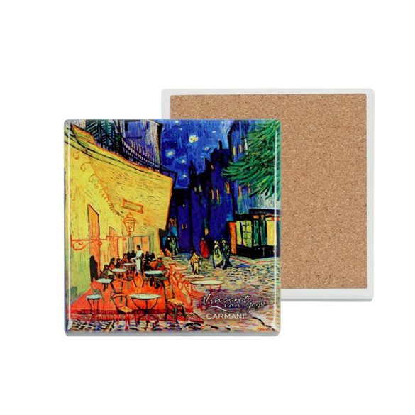 H.C.008-2050B Kerámia alátét, alján parafa bevonattal, 10,8x10,8cm, Van Gogh: Kávéház éjjel