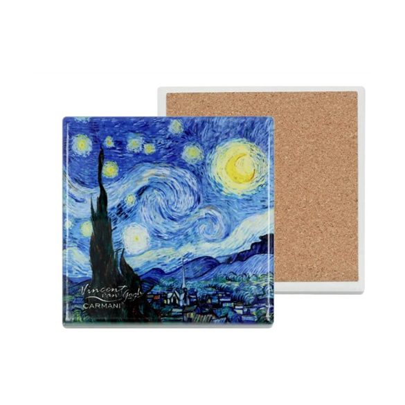 H.C.008-2050C Kerámia alátét, alján parafa bevonattal, 10,8x10,8cm, Van Gogh: Csillagos éj