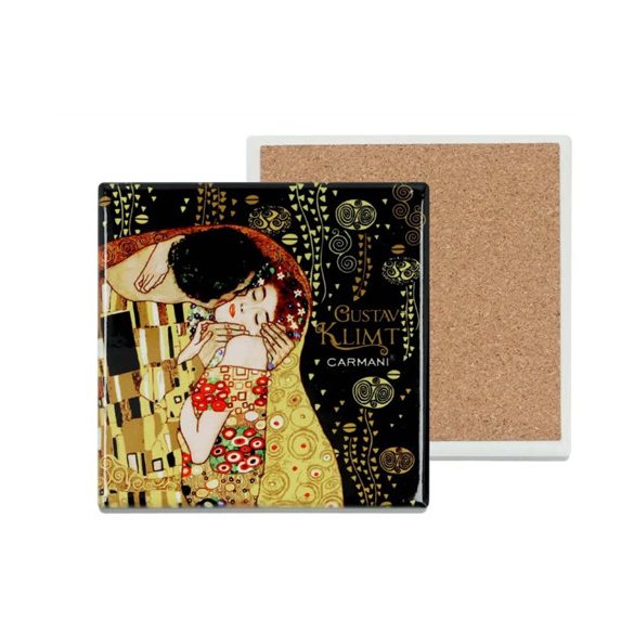 H.C.008-2052A Kerámia alátét, alján parafa bevonattal, 10,8x10,8cm, Klimt: The Kiss