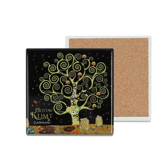 H.C.008-2052D Kerámia alátét, alján parafa bevonattal, 10,8x10,8cm, Klimt: Életfa