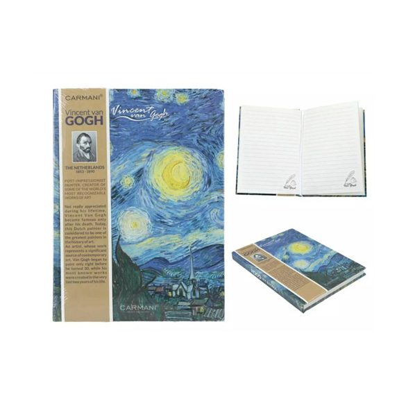 H.C.021-5057 Vonalas notesz kemény fedeles, 13,2x18,3, 80 oldalas, Van Gogh: Csillagos éj