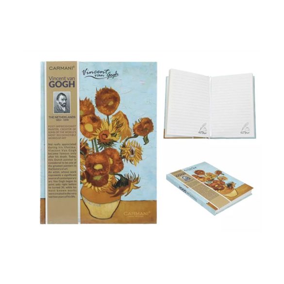 H.C.021-5055 Vonalas notesz kemény fedeles, 13,2x18,3, 80 oldalas, Van Gogh:Napraforgók