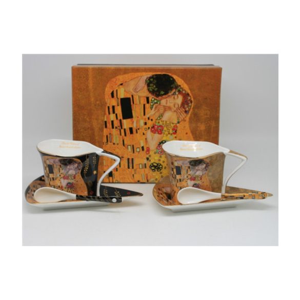 P.P.W24KL34-15231 Porceláncsésze+alj háromszögletű,180ml,kanállal,2 személyes, Klimt:The Kiss