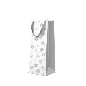 P.W.AGB2012704 Premium Glitter Snowflakes silver papír ajándéktáska italos 12x37x10cm