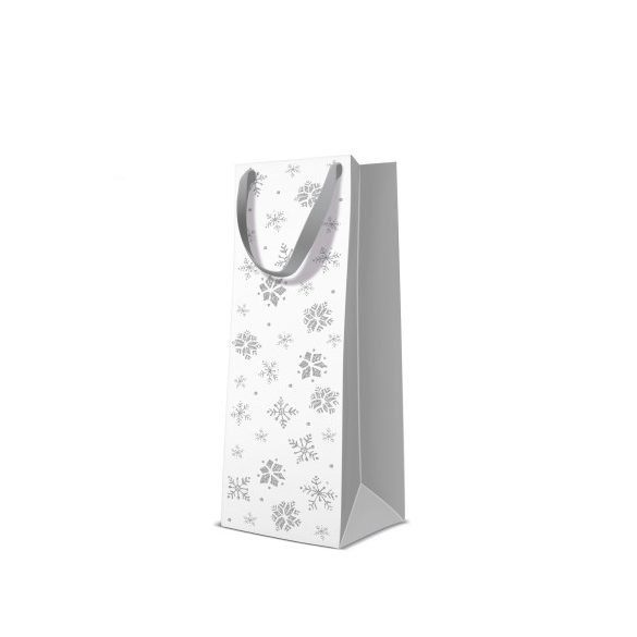 P.W.AGB2012704 Premium Glitter Snowflakes silver papír ajándéktáska italos 12x37x10cm