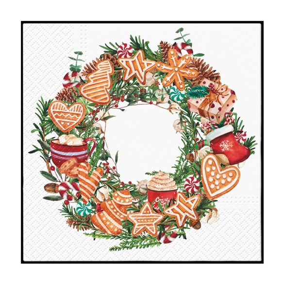 P.W.SDL238500 Gingerbread Wreath papírszalvéta 33x33cm,20db-os