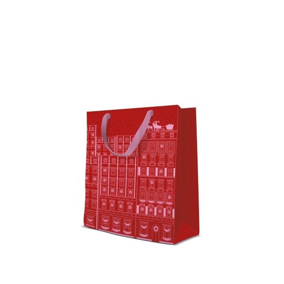 P.W.AGB2013103 Christmas Tenements red papír ajándéktáska, premium medium 20x25x10cm