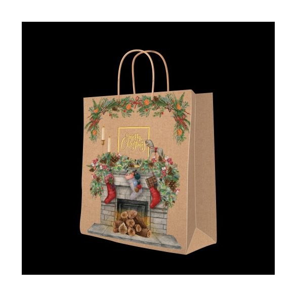 P.W.AGB2018305 Christmas Fireplace  papír ajándéktáska large 26,5x33,5x13cm
