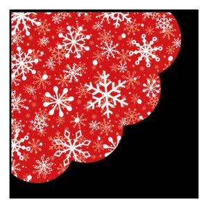 P.W.SDR230633 Christrmas Snowflakes light red papírszalvéta dia 32cm,12db-os