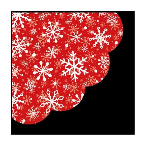 P.W.SDR230633 Christrmas Snowflakes light red papírszalvéta dia 32cm,12db-os