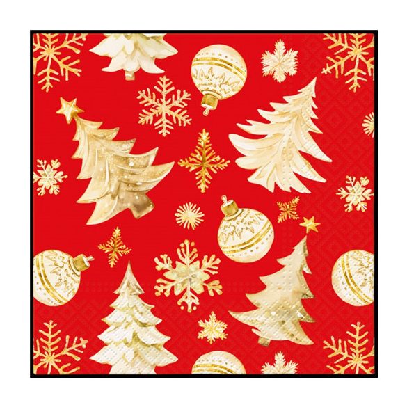 P.W.SDL238903 Golden Christmas Trees red papírszalvéta 33x33cm,20db-os