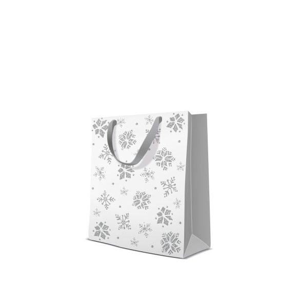 P.W.AGB2012703 Premium Glitter Snowflakes  silver papír ajándéktáska  medium 20x25x10cm