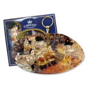H.C.198-7028 Üveg süteménykínáló 4-es osztású ,4 féle Klimt képpel,32cm