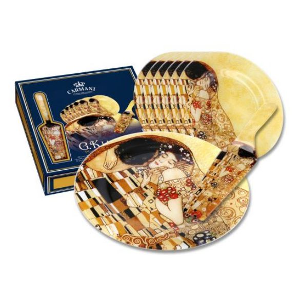 H.C.198-7100 Üveg tortatál lapáttal 28cm, 6 desszerttányérral 20cm, Klimt: The Kiss