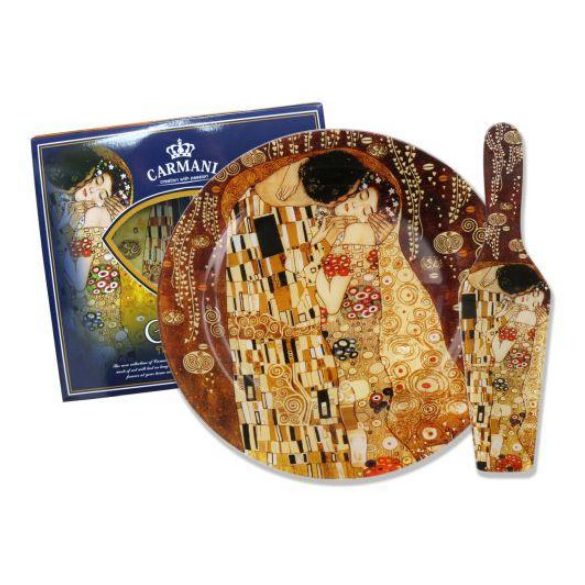 H.C.198-8071 Üveg tortatál lapáttal 27cm,Klimt:The Kiss