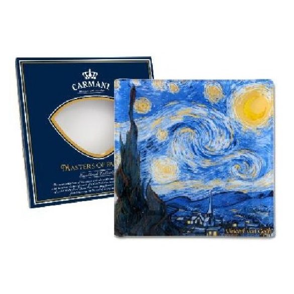 H.C.198-7310 Üvegtányér 13x13cm,Van Gogh:Csillagos éj