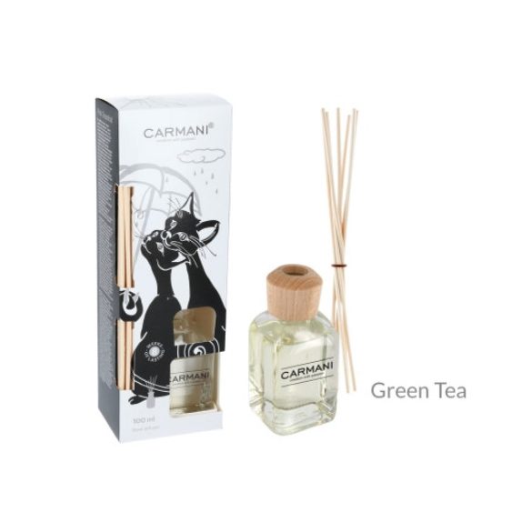 H.C.457-6601 Szobaillatosító 100ml-fekete macskás dobozban rattanpálcikával,Green Tea