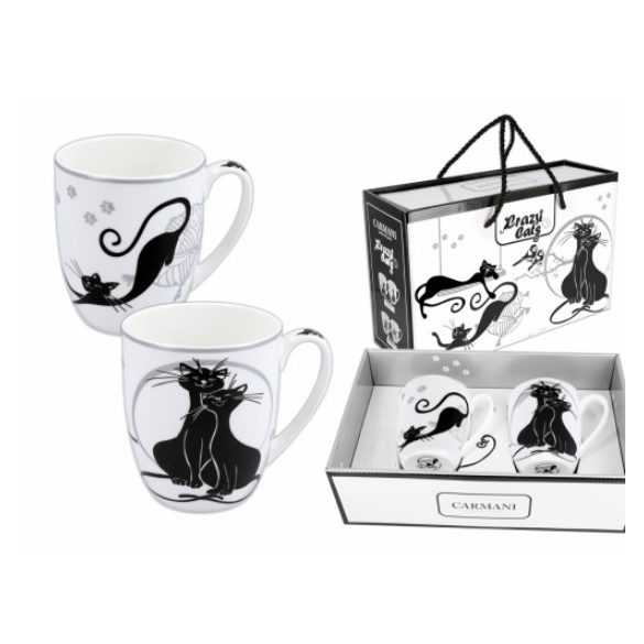 H.C.017-2603 Porcelán bögreszett 2 db-os, 400ml, fekete macskás