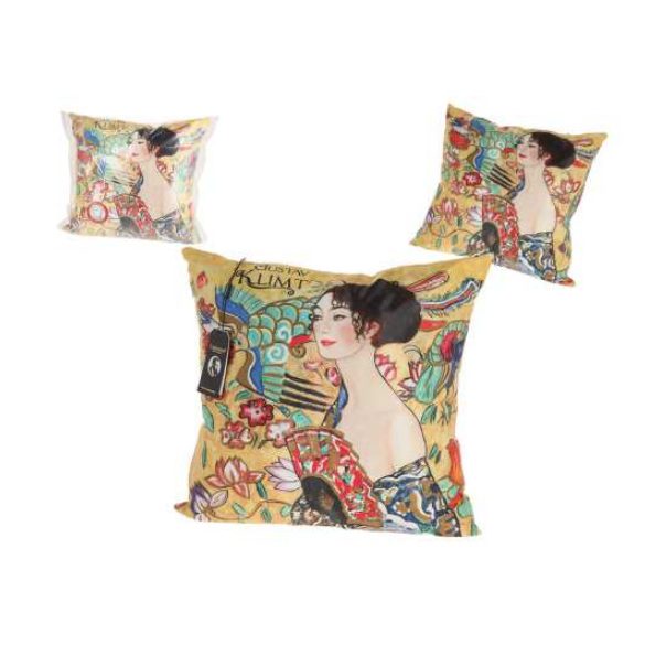 H.C.023-8004 Párna 45x45cm,polyester,Klimt: Hölgy legyezővel