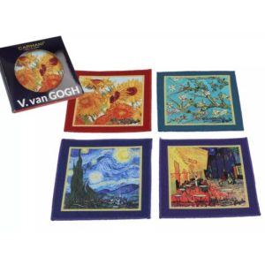 H.C.023-0310 Szövött jellegű poháralátét 4 db-os szett,10,5x10,5cm ,polyester,Van Gogh:vegyes