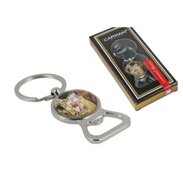 H.C.125-1001 Fém kulcstartó sörnyitóval, 8,3cm, Klimt:The Kiss