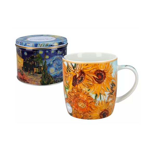 H.C.830-3106 Porcelánbögre 380ml, fémdobozban, Van Gogh: Napraforgók