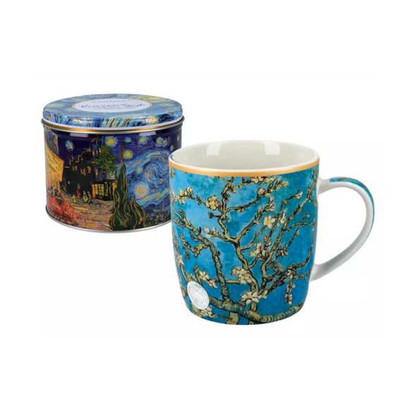 H.C.830-3108 Porcelánbögre 380ml, fémdobozban, Van Gogh: Mandulavirágzás